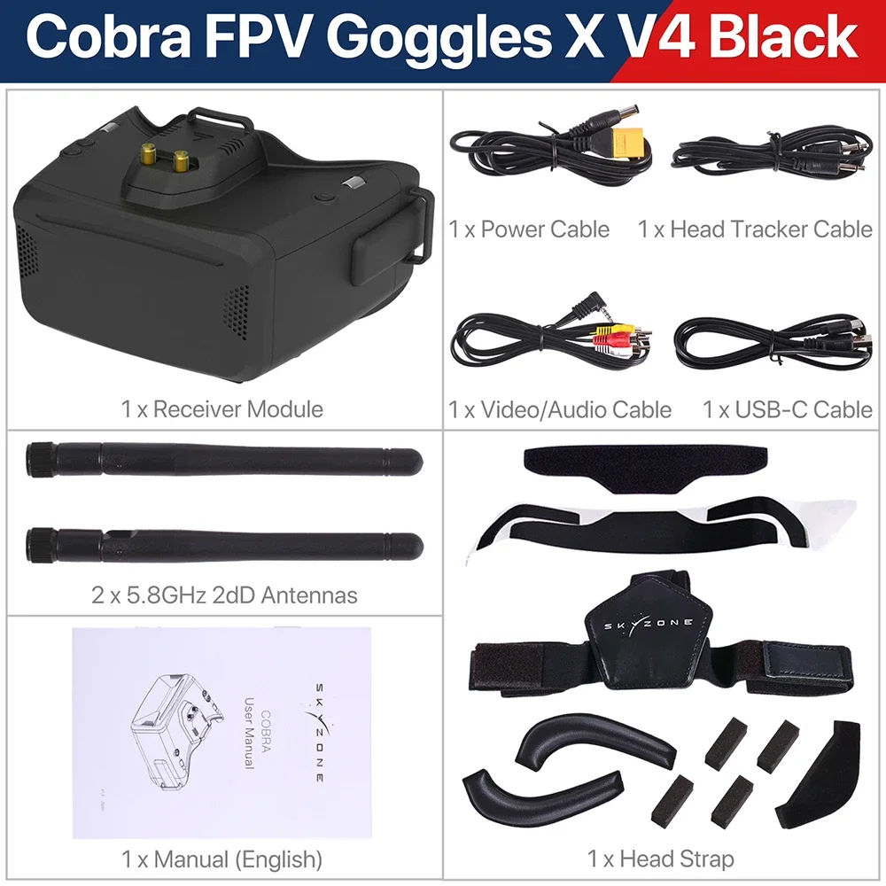 SKYZONE Cobra SD X V4 FPV Gogle wideo 800x480 4,3 cala Cobra 1280x720 4,1 cala 5,8G 48CH Odbiornik Głowica Tracker DVR dla FPV