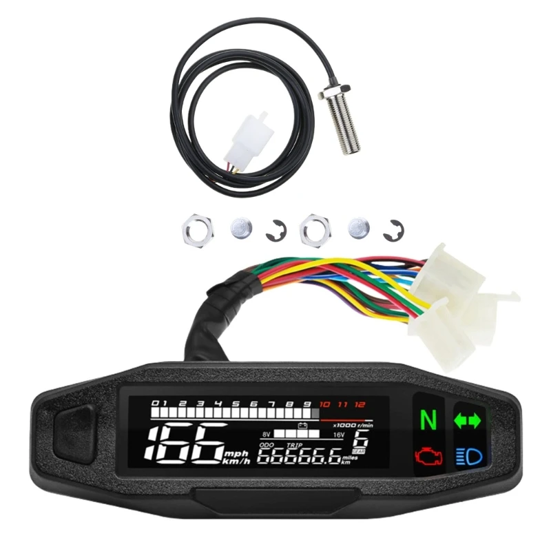 Motorcycle Speedometer Digital Speed Meter LED Tachometer Dashboard Instrument Panel Meter LCD Display Universally image 2