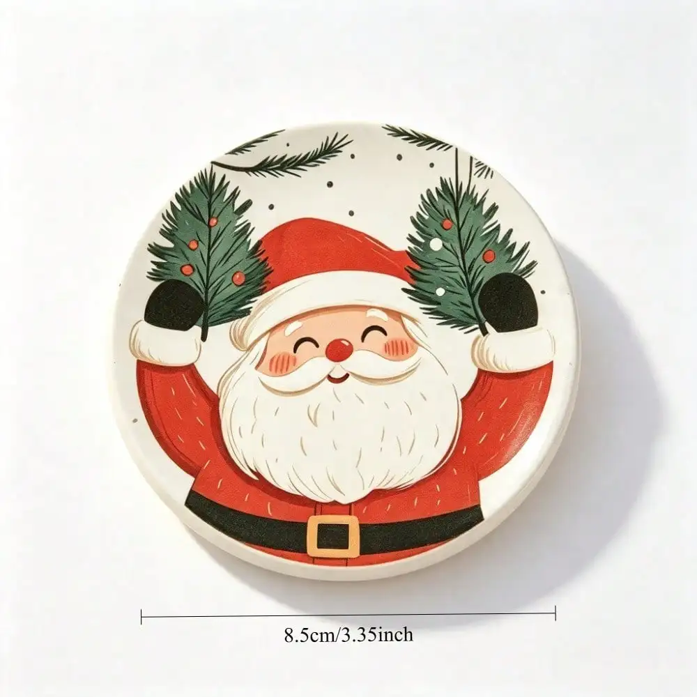 Round acrylic Christmas coasters featuring Santa Claus and Christmas tree designs.