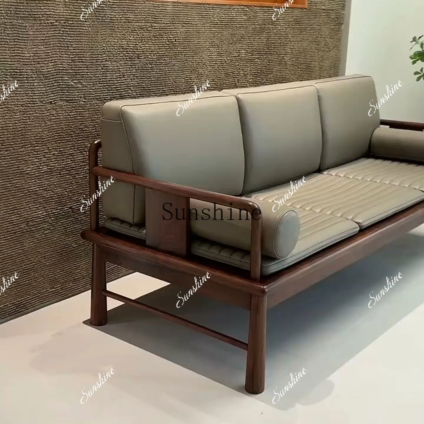 New Chinese-style North American black walnut aesthetic minimalist Arhat couch living room small apartment sofa  FT