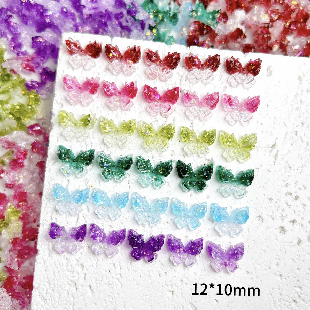 30PCS Transluzente Verträumte Harz Schmetterling Nagel Charms 3D Doppel-schicht Leuchtende Bunte Schmetterling Nail art Dekorationen DIY Nägel