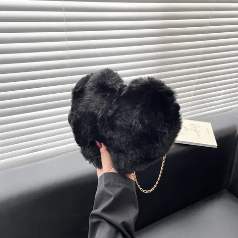 Sacs à main en peluche en forme de cœur pour femmes, Styles simples, sac à bandoulière diagonale, cœur de pêche, portefeuille polyvalent à la mode