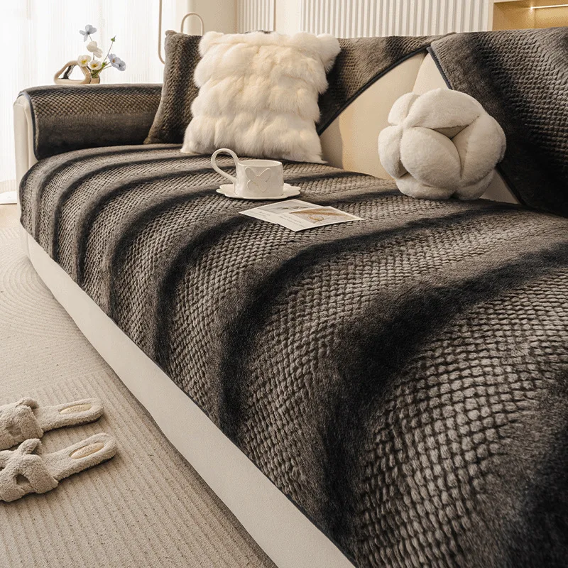 High-End Thick Rabbit Plush Sofa Cover French Soft Fish Scale Couch Cushion for Living Room Comfortable and Non-Slip Dust Cover