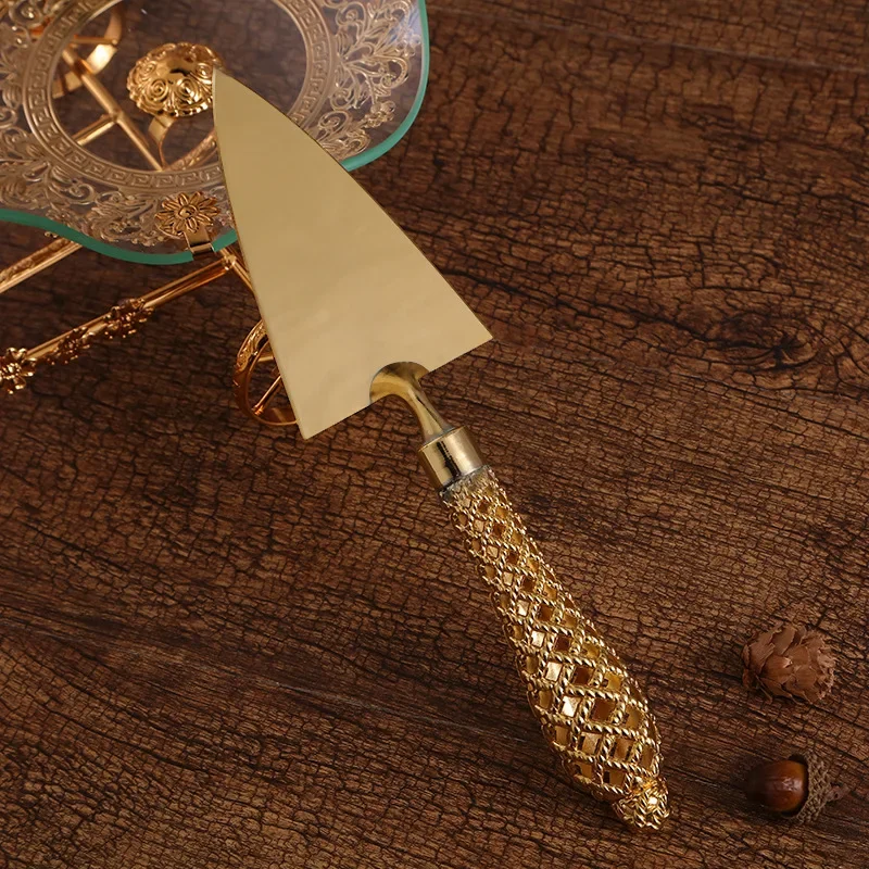High-quality Western baking tool hollow handle triangular pizza shovel cake dessert cutter two-piece set gold cutlery
