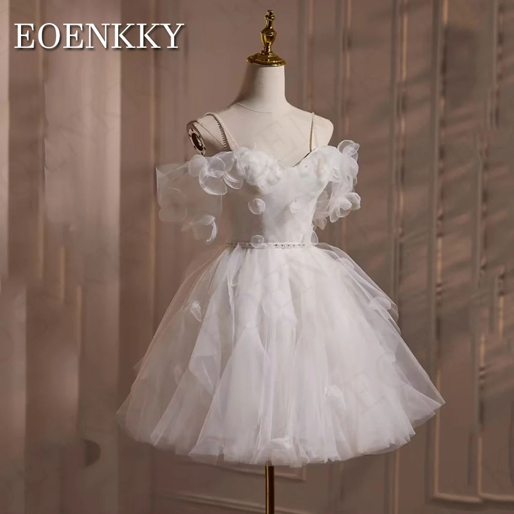 Robe de Rhcourte en tulle pour femme, bretelles spaghetti, ligne A, robes de soirée de mariage, perles florales 3D, 2024 Robe de bal de fin d'année en tulle pour femmes 2024  Robe de soirée de mariage à bretelles spagh