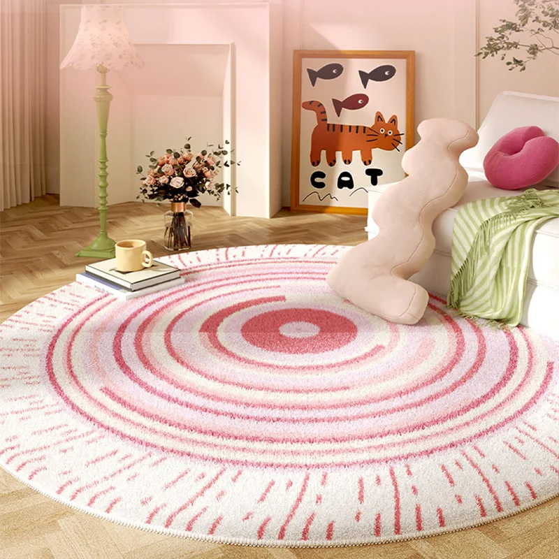 

Round Living Room Carpet Dopamine Pink Abstract Art Design Floor Mat Thick Plush Comfortable Foot Mats Bedroom Room Area Rug 양탄자