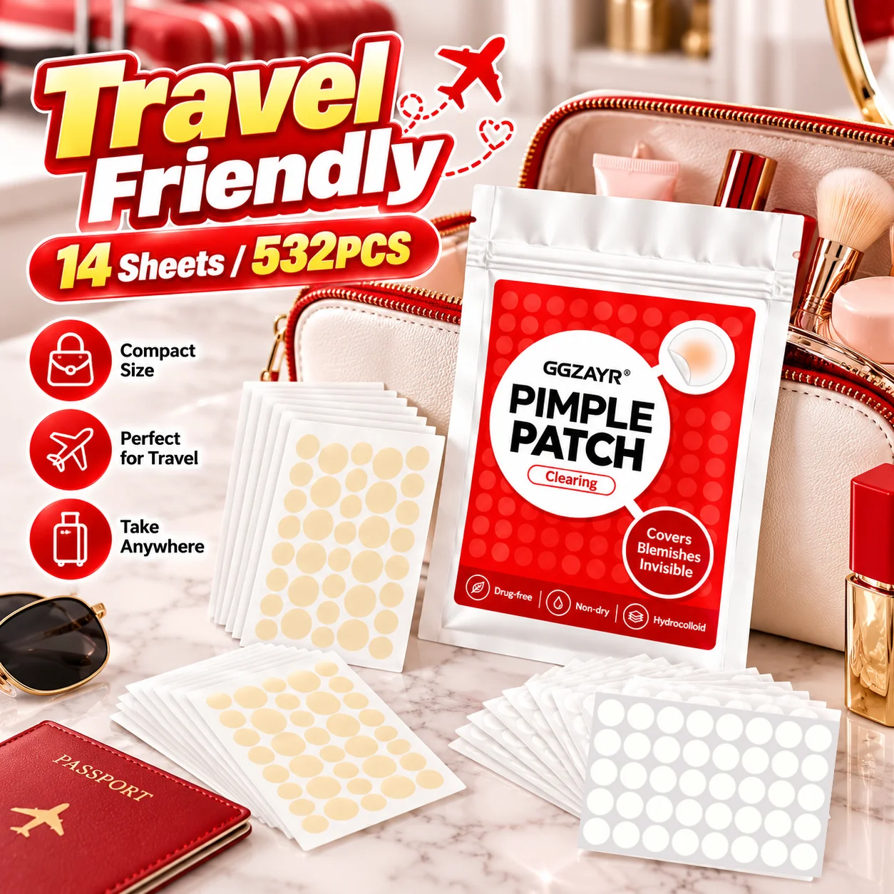 532PCS Hydrocolloid Pimple Patch Sheets Invisible Round Stickers Clear Face Care Adhesive Patch Bulk Beauty Set - view 5