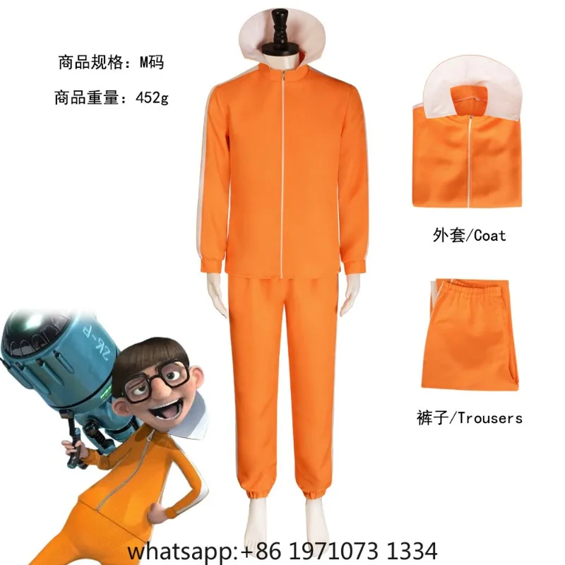 Movie Vector Cosplay Costume Orange Jakect Pant Glasses Outfits Set Mushroom-shaped Wig Halloween Fancy Suit Party Suit