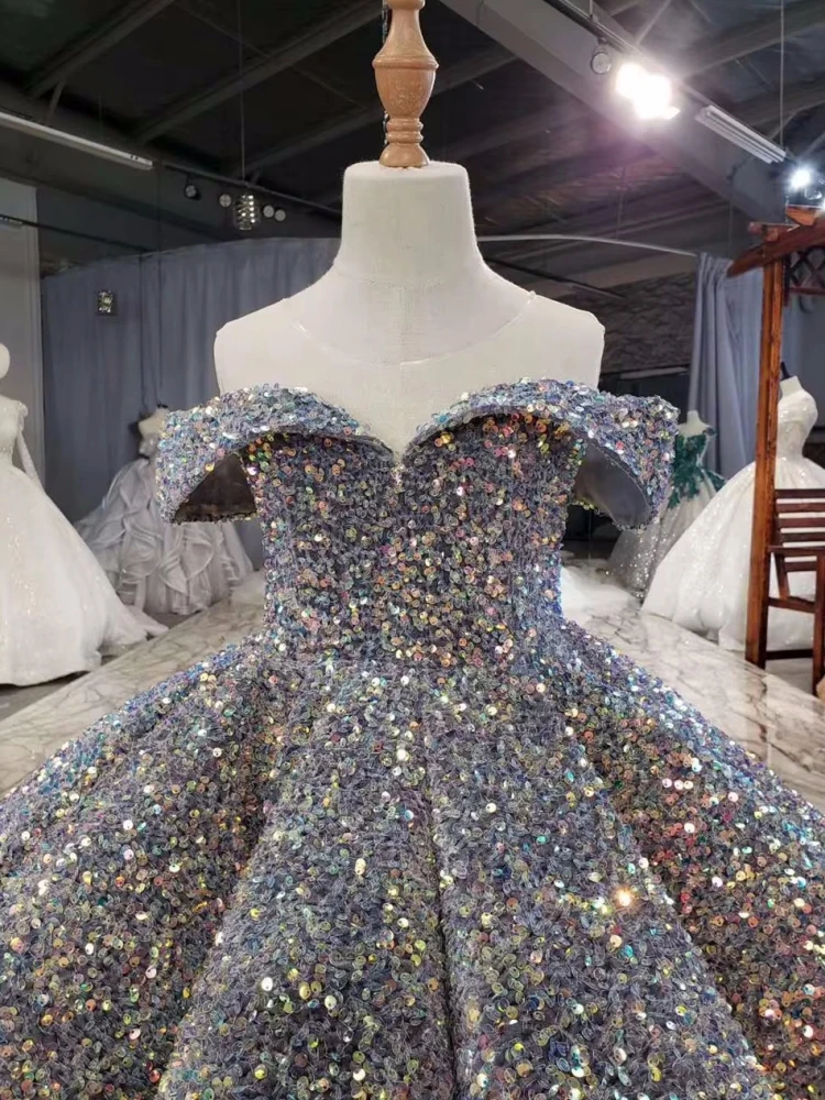 ชุดเดรสดอกไม้ Ball Sparkly Sequins ลูกปัดเจ้าหญิงเด็กประกวด Gowns เปียโน First Communion Dresses