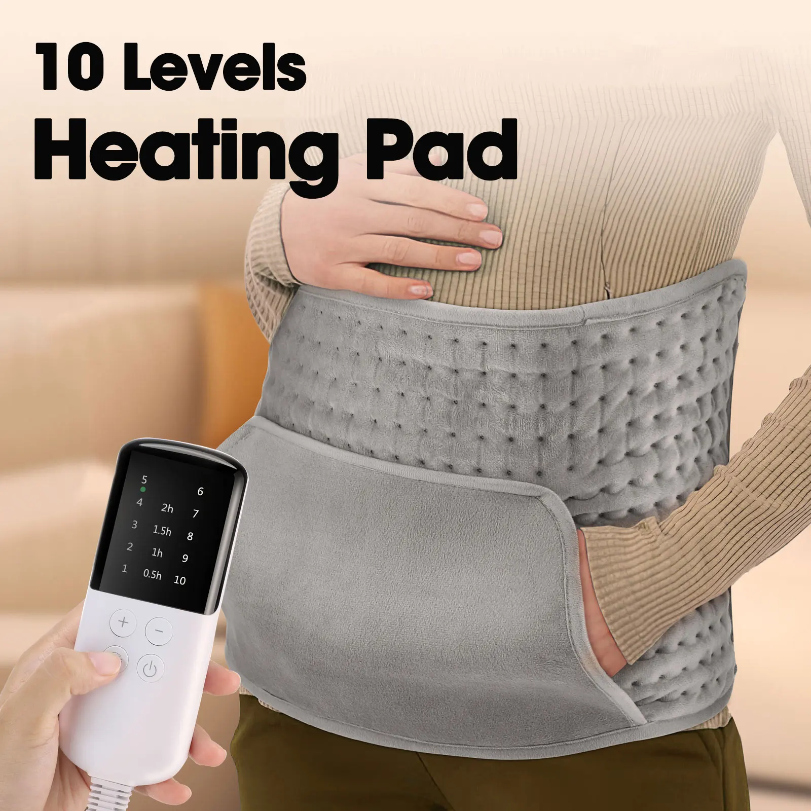 

Heating Waist Belt Pad with Pocket 10 Temperature Levels 4 Timing Setting Lumbar Body Winter Soft Warmer Washable Thermal Mats