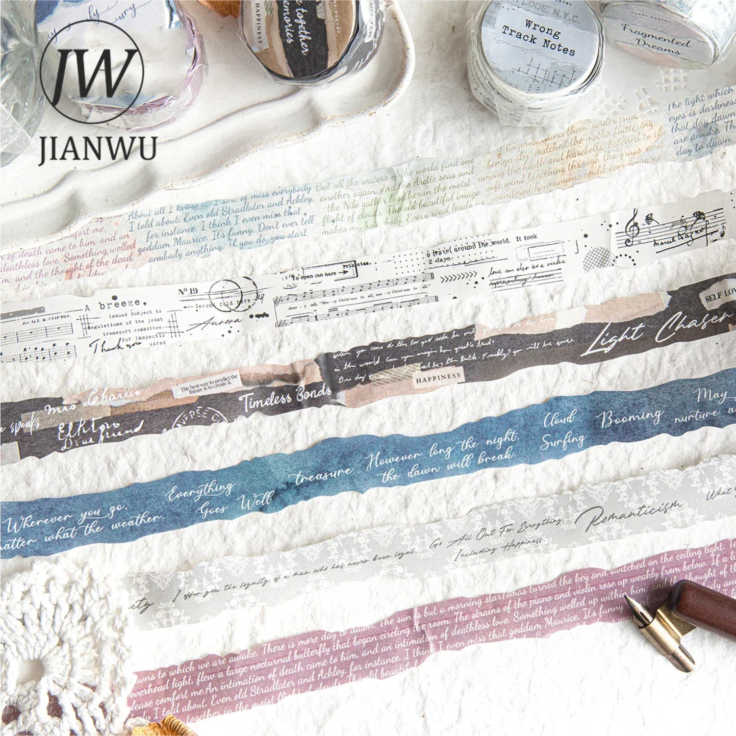 JIANWU 20mm*200cm Disordered Miss Series Vintage English Text Material Collage Washi Tape  Creative DIY Journal Stationery