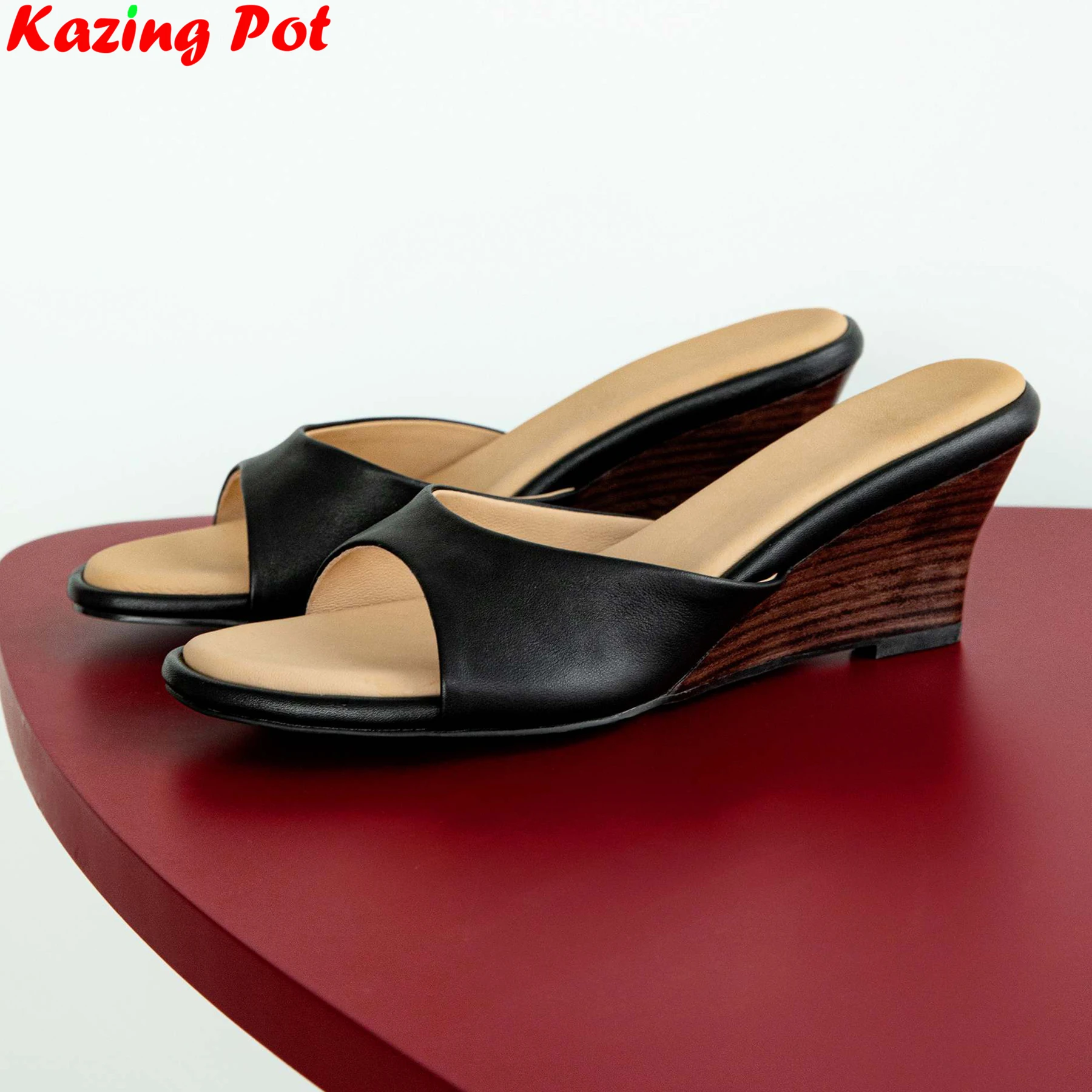 Krazing Pot Kid Suede Luxury Mules Peep Toe Summer Shoes Concise Dating Sandals Slingback Party Brand Women Outside Slippers