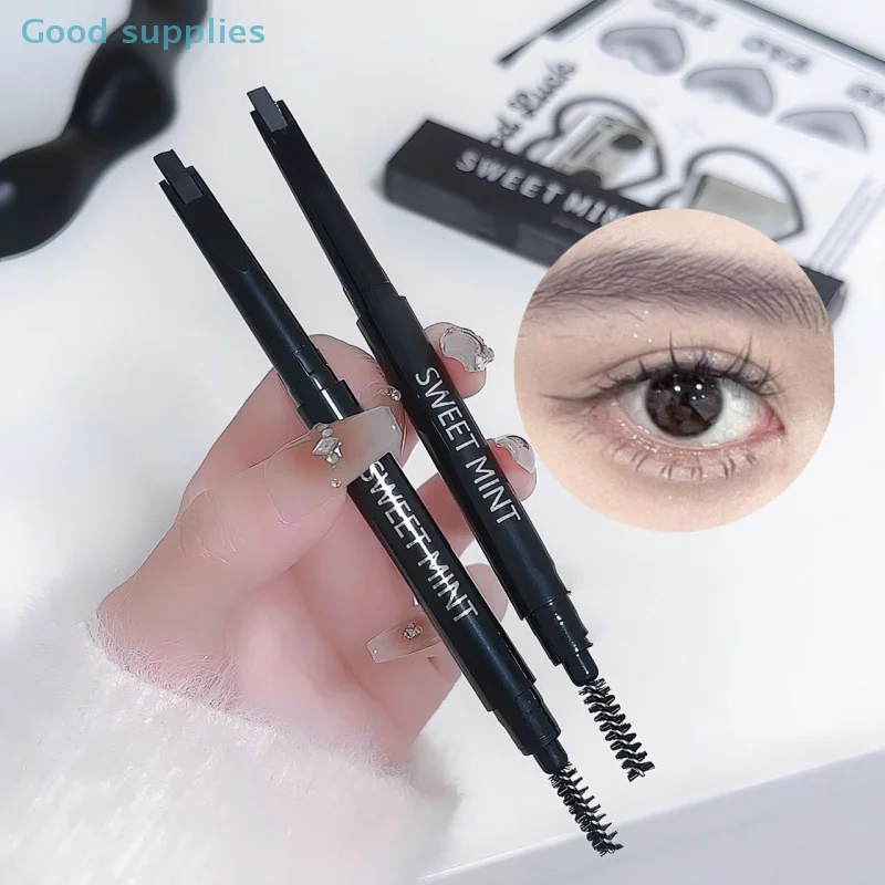 Lápiz de cejas de doble punta 2 en 1 de aspecto Natural, maquillaje de ojos resistente al agua y al sudor de larga duración, cosmético para principiantes