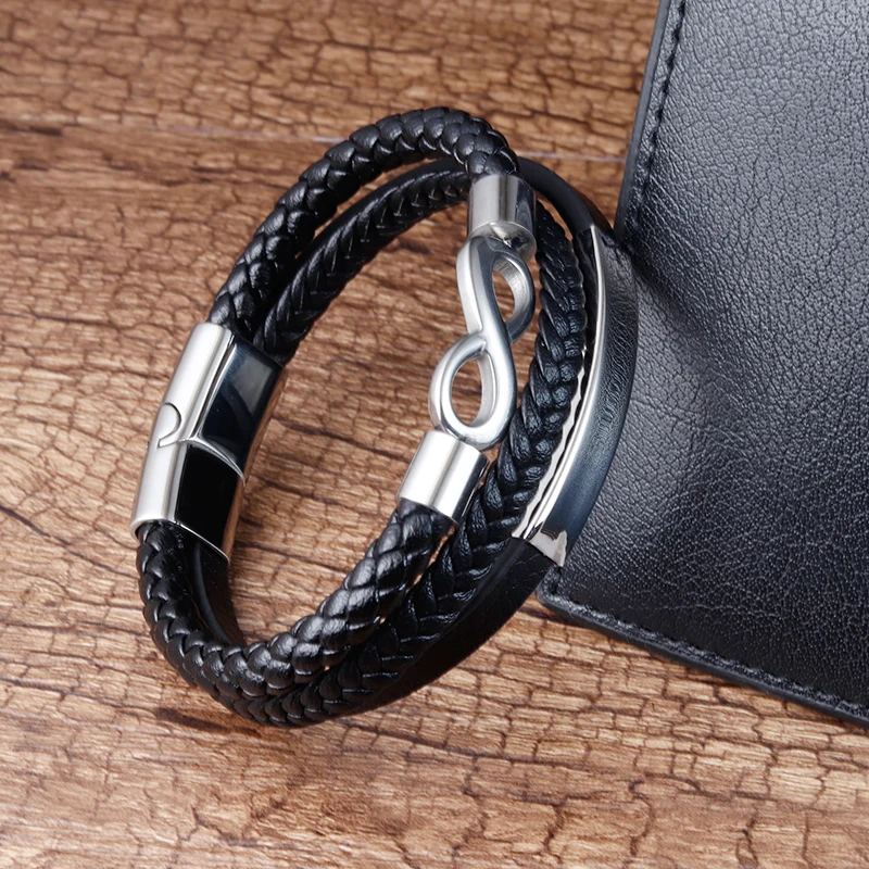 Classic Double-layer Accessories Specially Designed Stainless Steel Men\'s Leather Bracelet Multi-Color Combination Surprise Gift