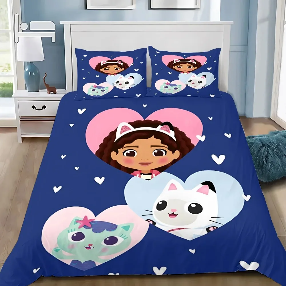 Cartoon Duvet Cover Pillowcase Bedding Set Gabbys Dollhouse Adult Boy Girl Bedroom Decoration Children Single Double