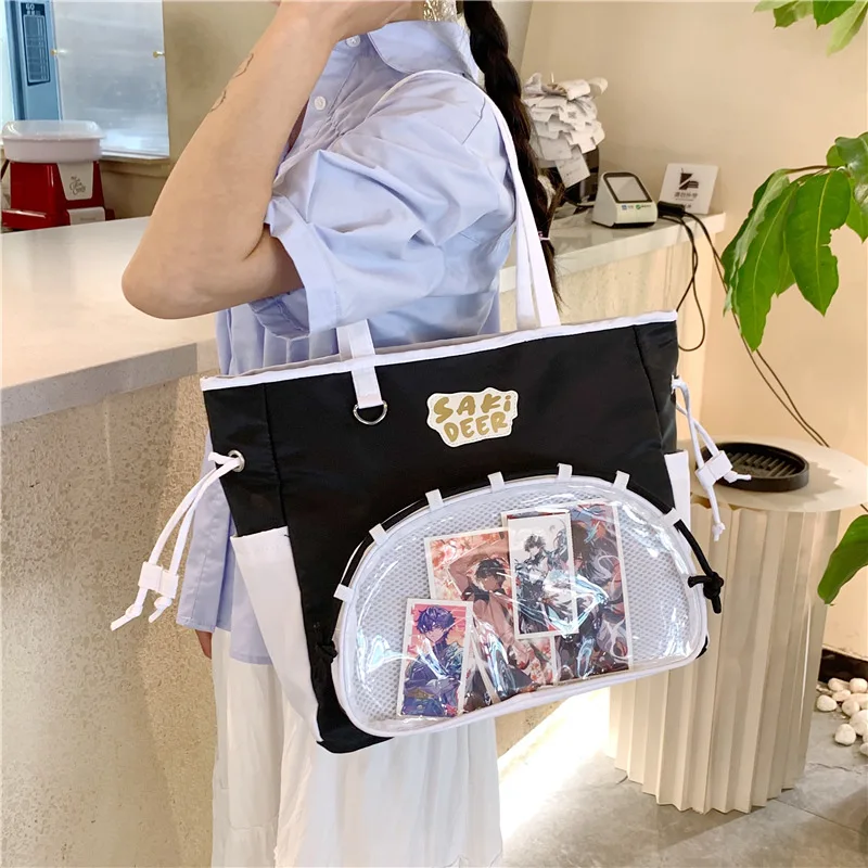 

Richme Kawaii Women Ita Bags 2025 Fashion Patchwork Casual Nylon Commute Tote Bag Harajuku Students DIY Anime Badge Bolso Mujer