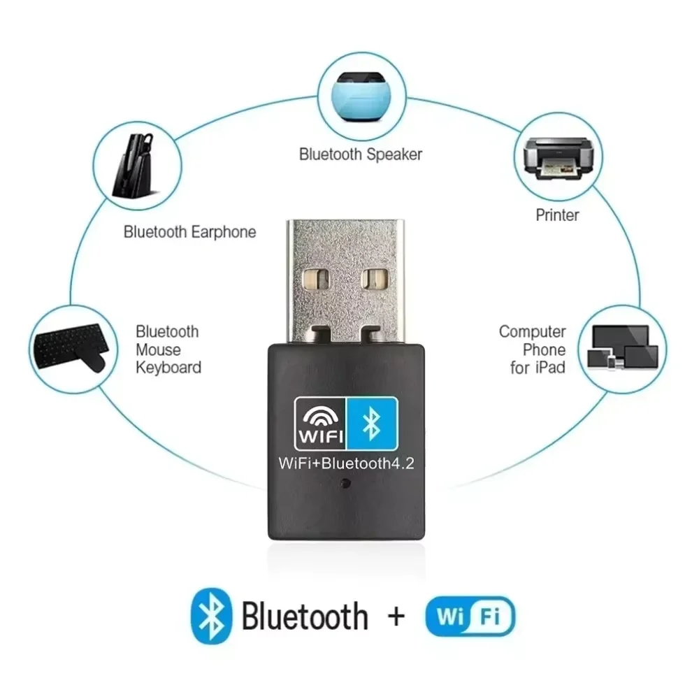 Mini USB WIFI Dongle Bluetooth 4.2 Network Card 2.4GHz Wi-Fi Lan BT 4.2 Adapter Driver Free For PC Laptop Win 7 10 11 Receiver