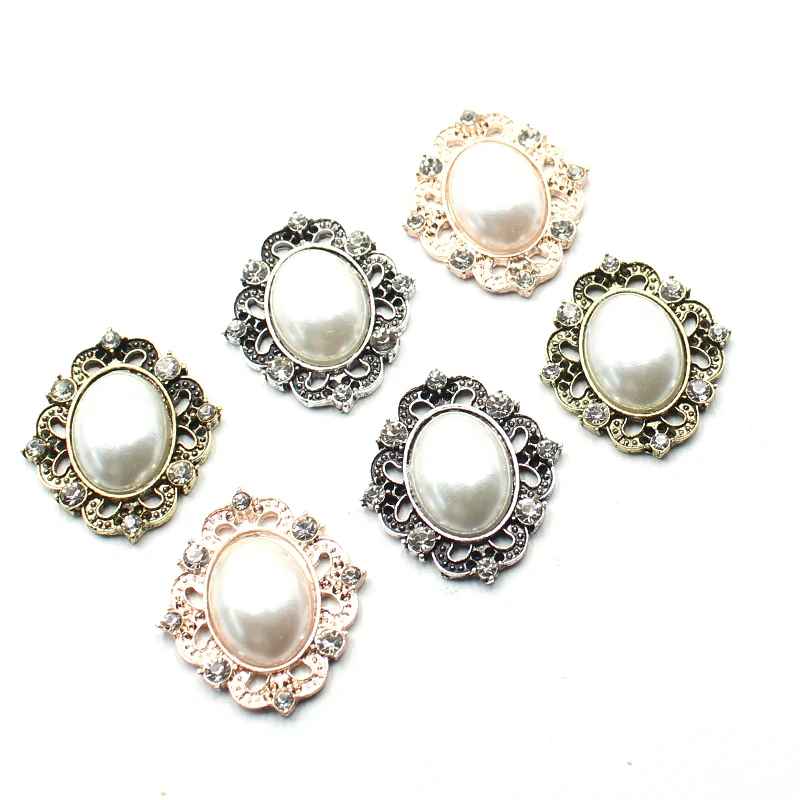 10 pezzi di accessori in lega di strass di perle Vintage da 30*26MM accessori per gioielli con strass per la decorazione dell\'abito da sposa fai da