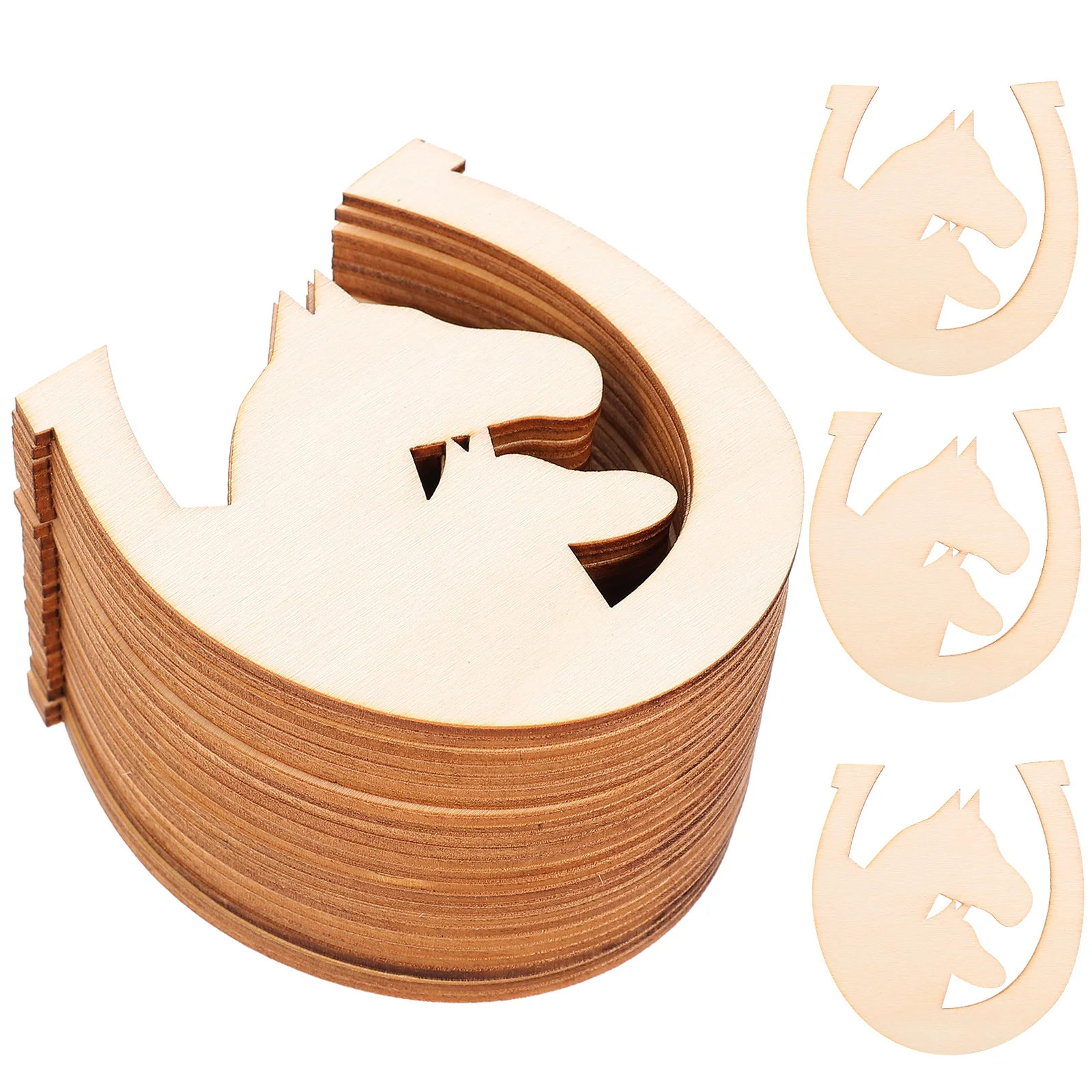

48pcs DIY Pendant Horseshoe Cutouts Unfinished Wood Slices Kids Painting Toy Graffiti Chip Home Kids Painting Toy Decor