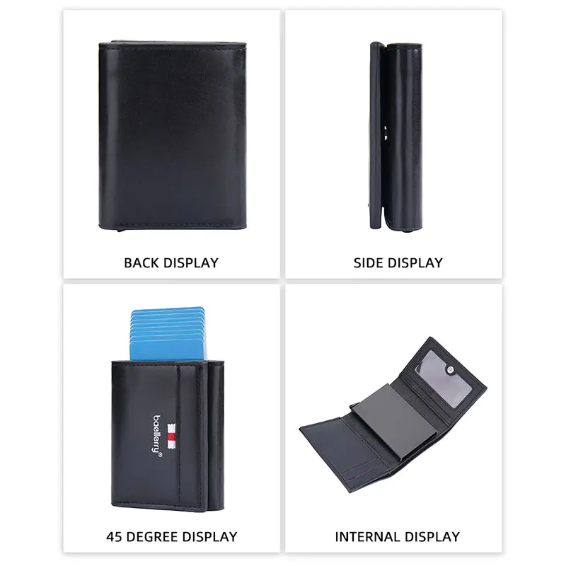 New RFID Short Men Card Wallets Free Name Engraving Popup Card Holder Luxury Brand Male Purse Simple Photo Holder Men's Wallet