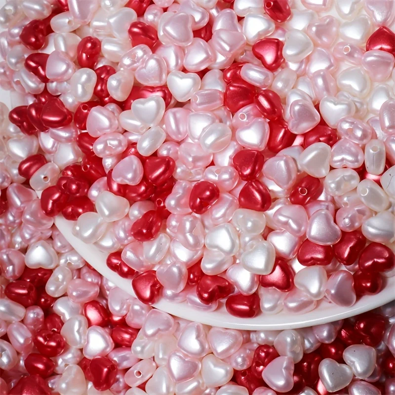 Amor, coração pentagonal, série de pó vermelho, contas de acrílico, pulseira DIY, colar, corrente para celular, decoração, presente de feriado