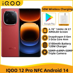 IQOO 12 PRO Snapdragon 8 Gen3 6.78'' 144Hz 2K E7 AMOLED Screen Octa Core 5100mAh Battery 120W SuperVOOC NFC 64MP Tripe Camera