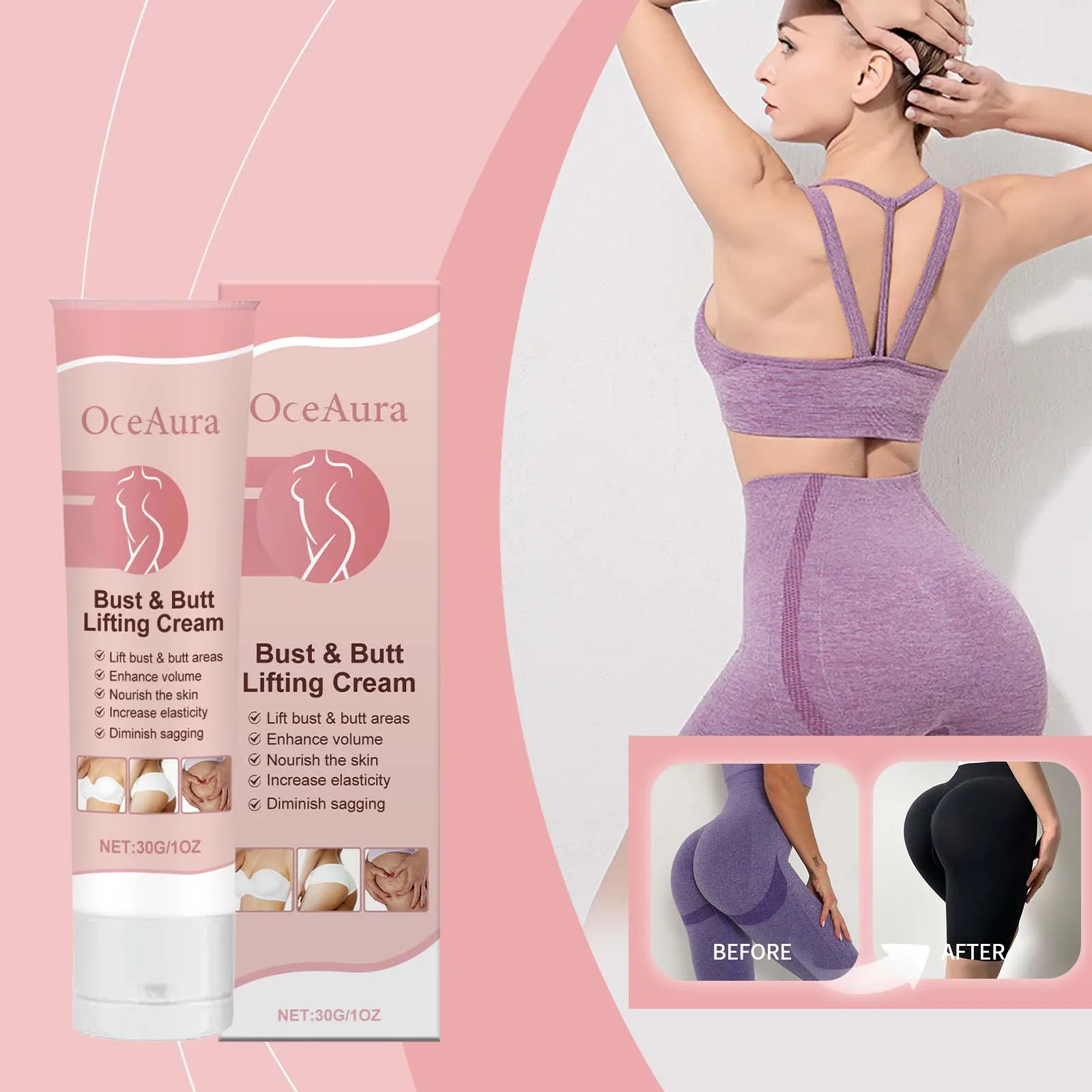 Bust & Butt Lifting Cream 30g - Firming & Volumizing Treatment, Enhances Curves, Nourishes Skin, Improves Elasticity