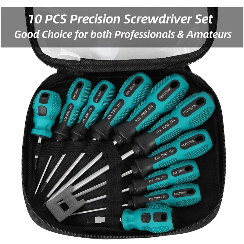 

10 piece screwdriver set magnetic precision screwdriver set with crosshead and flat head, anti slip handle repair tool set
