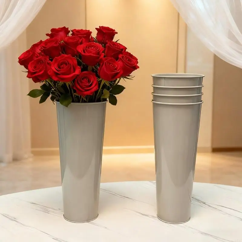  Elegant Metal Flower Holder Iron Flower Vases Farmhouses French Bucket Floral Container for Table Centerpieces Decoration