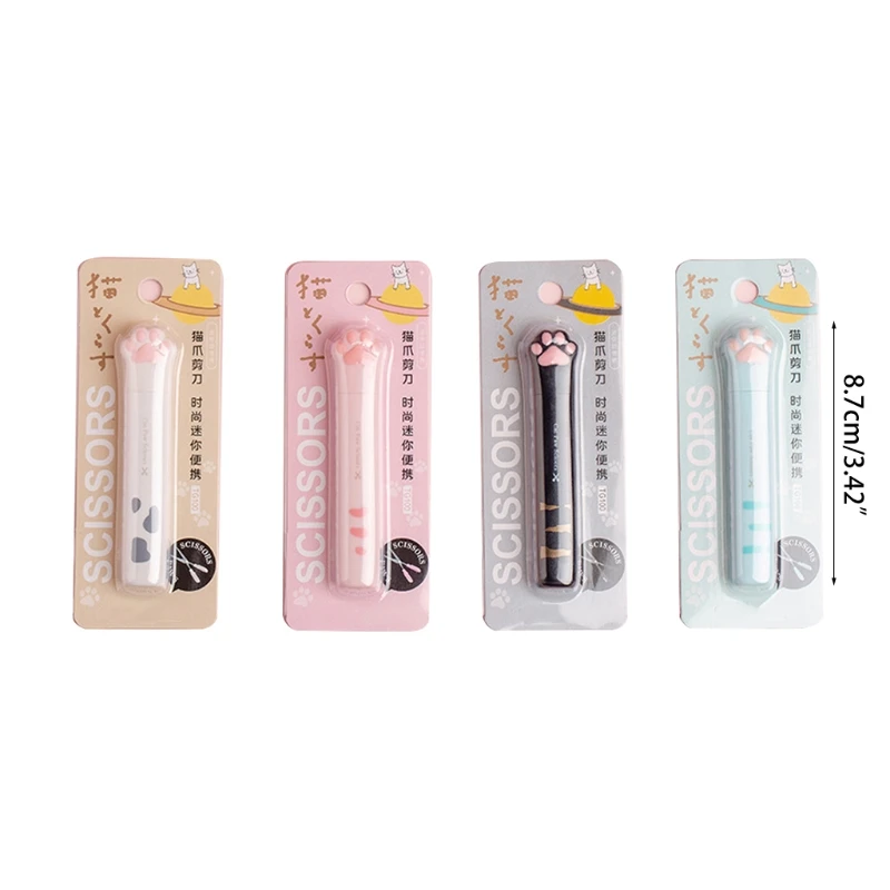 Cartoon Cats Paws Pocket Scissors Mini Stainless Steel Scissors with Protective Cover Portable Scissors Craft Scissors