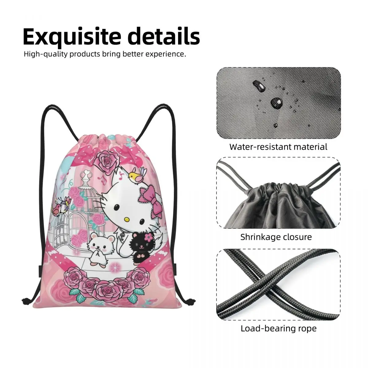 مخصص Charmmy كيتي سانريو الكرتون الرباط حقائب الظهر الرجال النساء خفيفة الوزن رياضة الرياضة Sackpack أكياس لليوجا #3