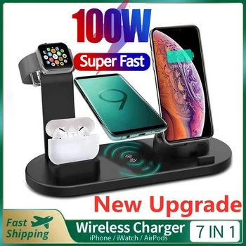 100W 7-in-1 무선 충전기, 아이폰 15, 14, 13, 12 X XR 워치용, 삼성에 적합한 갤럭시, 샤오미, 화웨이 고속 충전기, 신제품, 2023