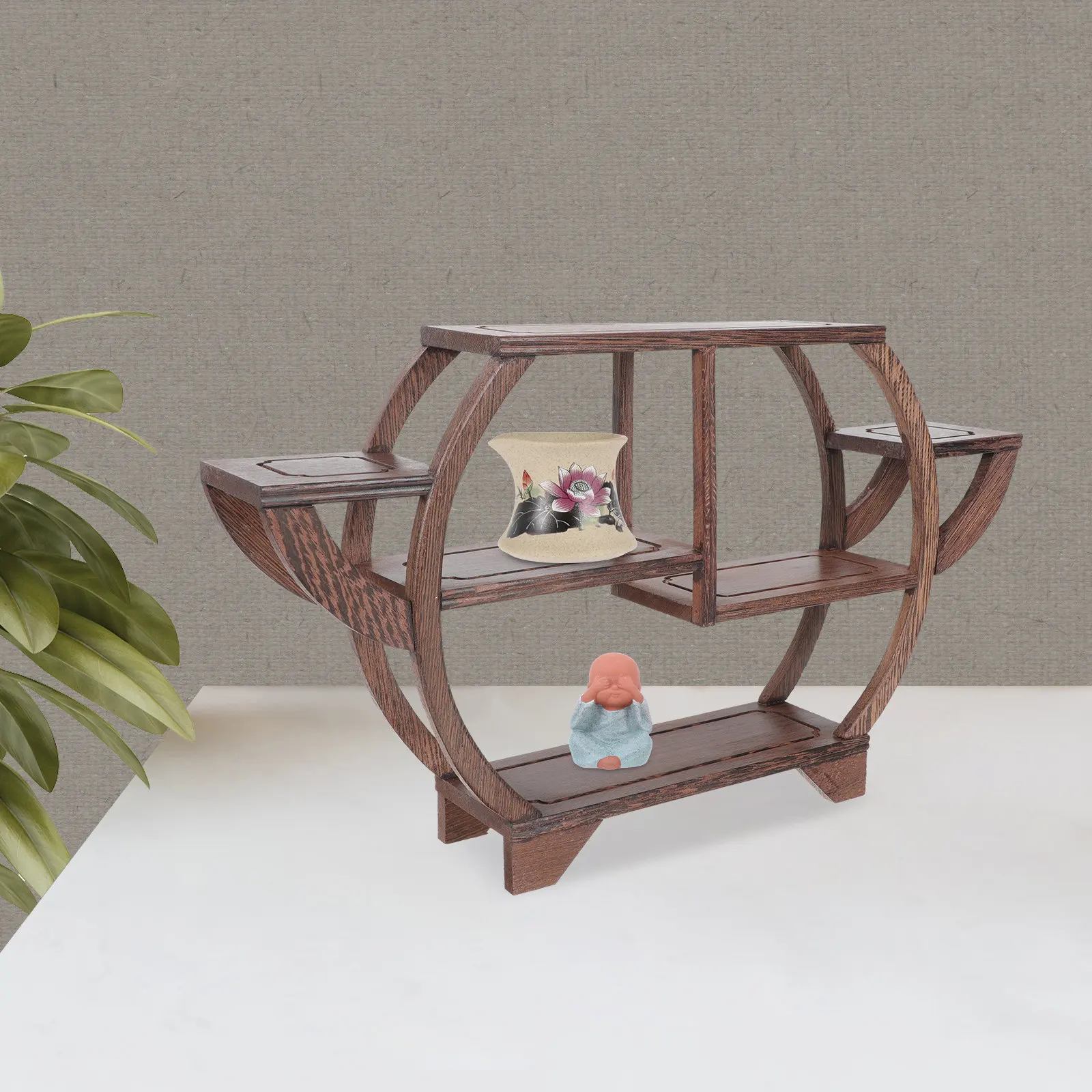 Wenge Wood Curio Display Stand Vintage Decorative Shelf for Crafts Tea Sets Living Room Home Decor