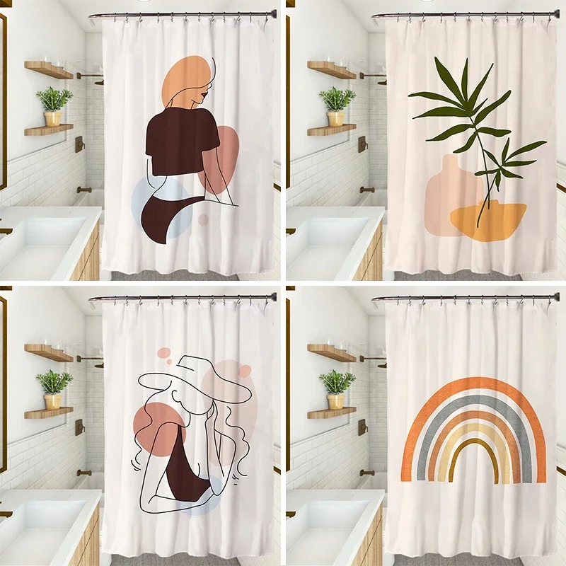 Fresh Shower Curtain Waterproof Bathroom Curtain Printing Partition Door Screen with 12 Hooks Household Fabric