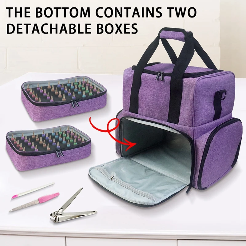 Saco de armazenamento portátil para esmaltes, Bolsa com alça de ombro, Divisor removível, Viagem Multi Maleta