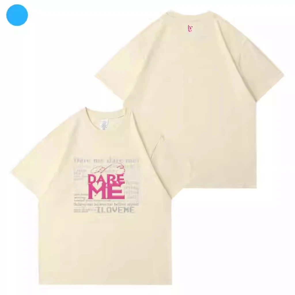 Kpop IVE Single DARE ME Pattern Printed Cotton Top Summer Ladies Harajuku Fashion Y2K Short-Sleeved T-Shirt