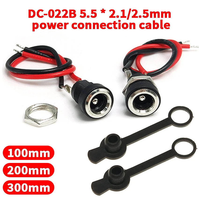 3PCS DC-022B wired DC power socket 5.5*2.1mm/5.5*2.5mm Female Socket DIY Waterproof Jack Plug Panel Mount Connector