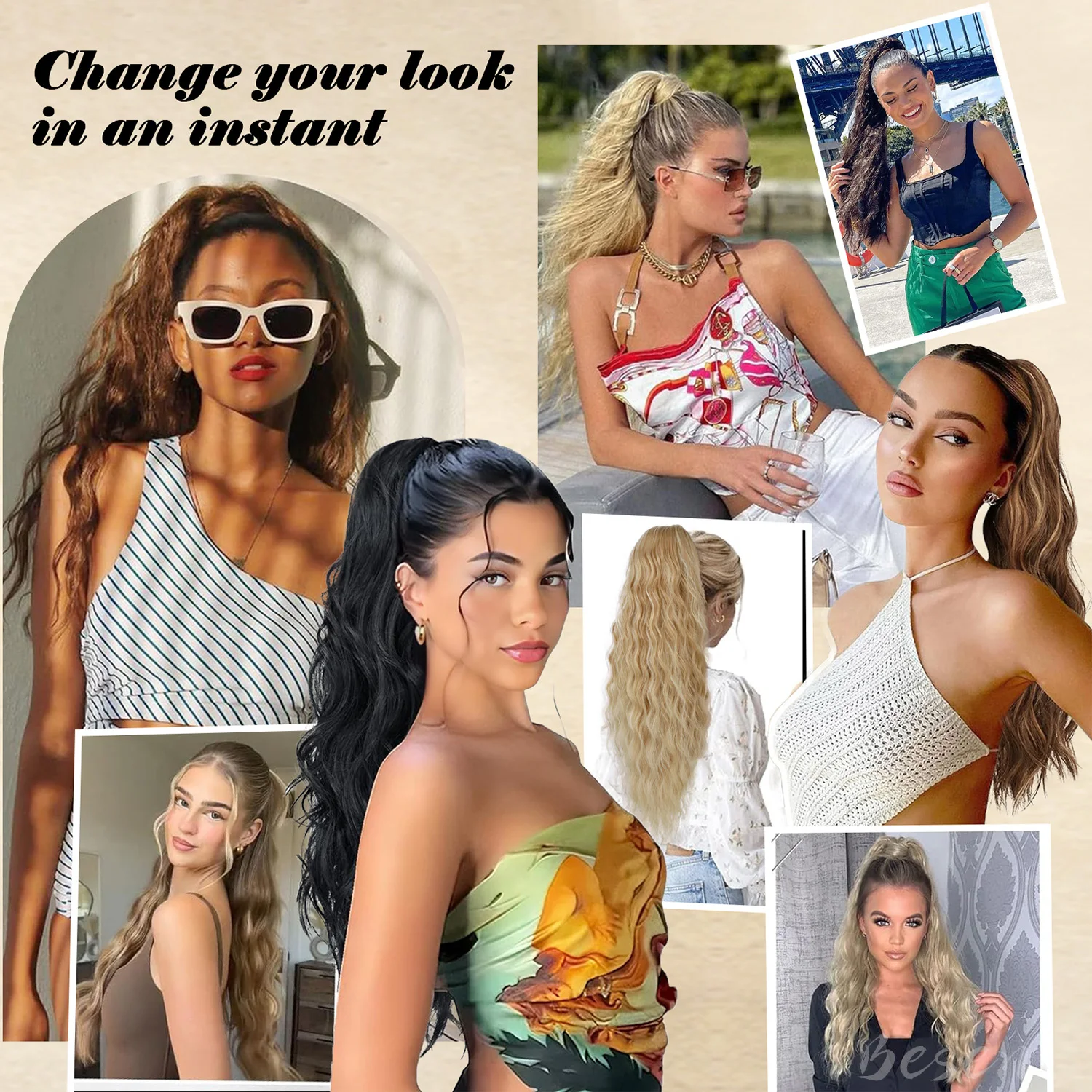 الاصطناعية ذيل حصان تمديد مجعد متموج الرباط ذيل حصان وصلات شعر للنساء كليب في ذيل حصان قطع الشعر حفلة يومية