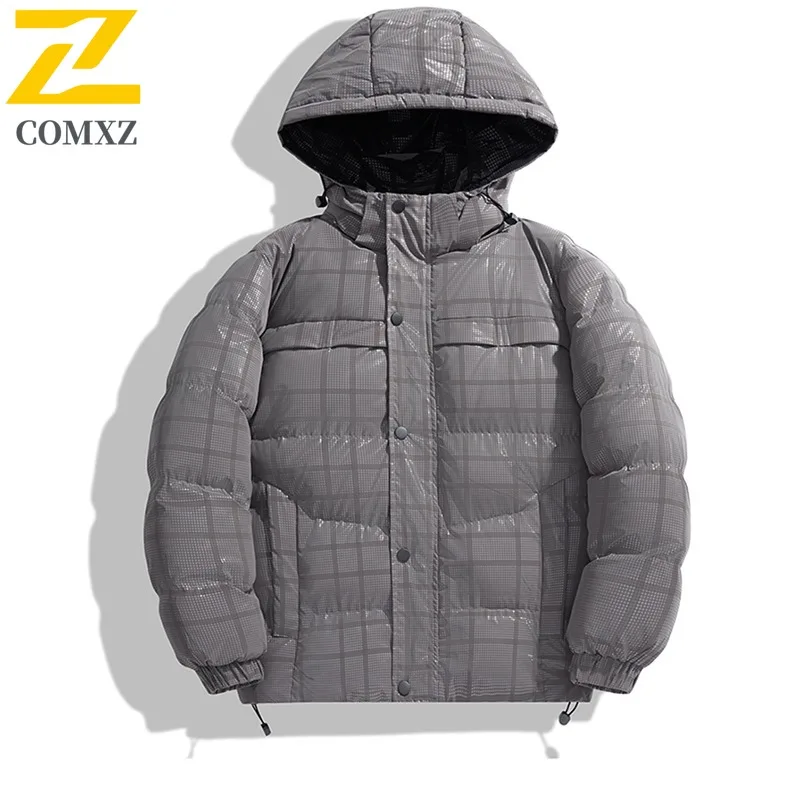 COMXZ Men Cotton Padded Jacket Warm Big Size Hooded Thickened Winter Jacket Fashion Streetwear Parker Coat Casual Street Outfits