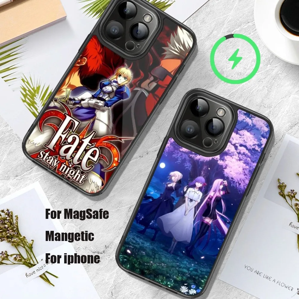 Bilibili F-Fate stay night Phone Case For iPhone 11 12 13 14 15 Pro Max Plus Mini Magsafe Magnetic Wireless Charging Shell