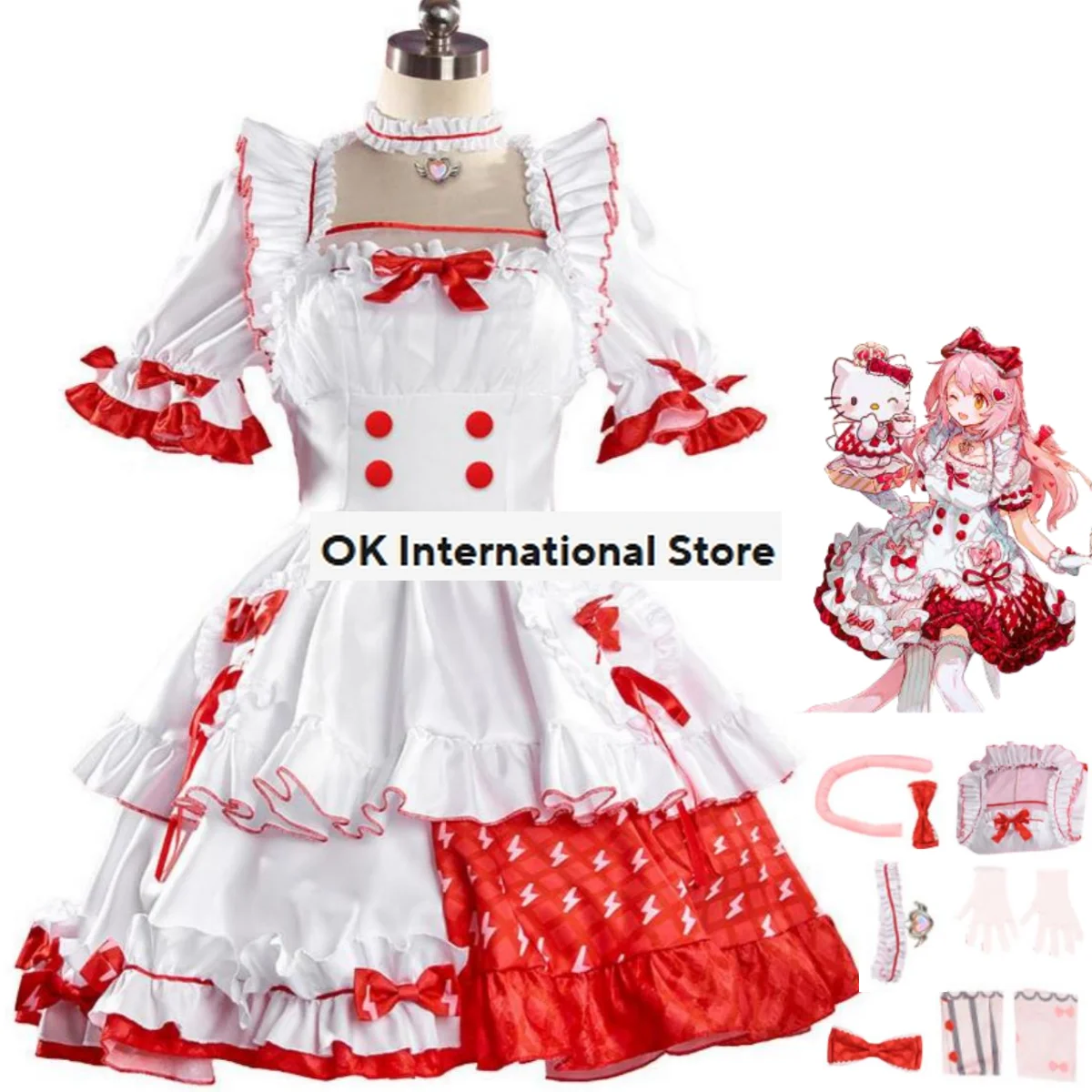 

Anime Game Arknights Goldenglow Cosplay Costume Flower House Tea Party Red and White Lolita Woman Sexy Lovely Christmas Suit