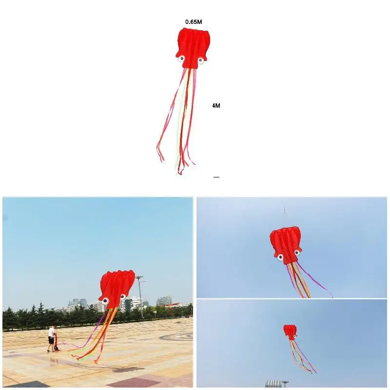 Accesorios de cometa para deportes al aire libre, regalos para niños, pulpo grande plegable con cuerda voladora de 30m