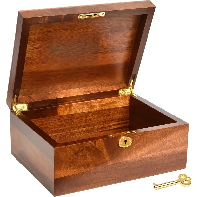 

Wooden Storage Box with Hinged Lid Acacia Wood Hand-Crafted Wooden Box for Recipes Decorative Storage or as Keepsake.(Pri