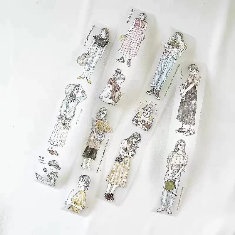 1 Lus-100Cm Mooie Pion Elegante Dame Meisje Bloemenlijsten Washi Pet Tape Planner Diy Scrapbooking Decoratieve Plansticker