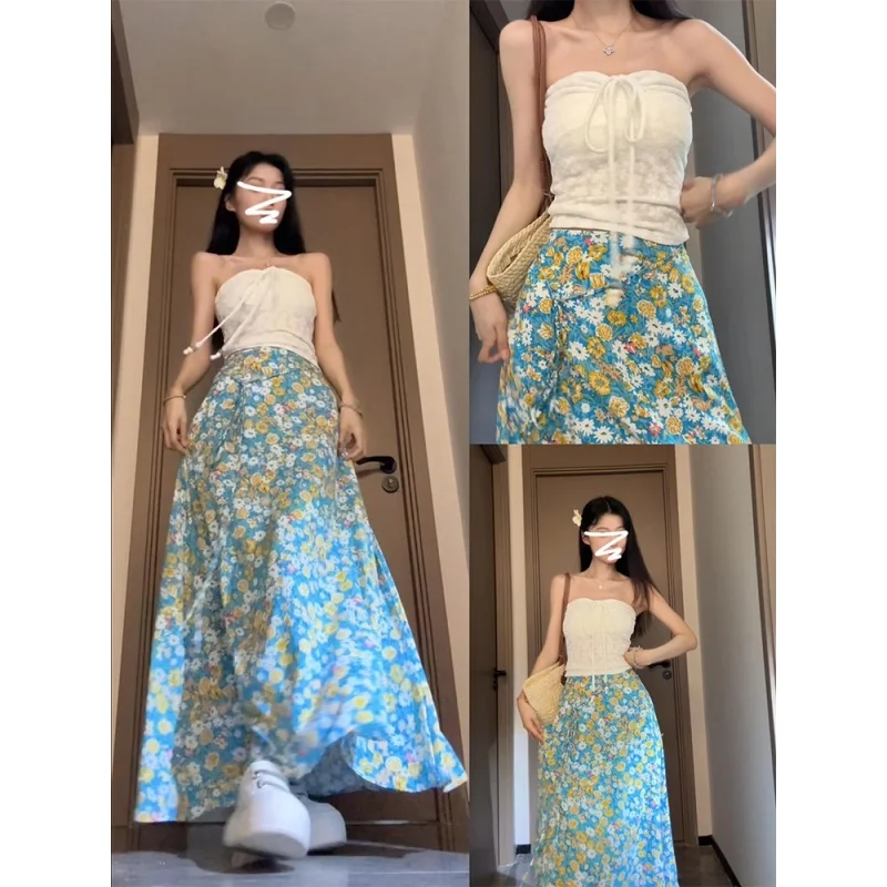

Beach Vaion Blue Floral Long Dr Set Women's Spring 2026 New High-End Ele Faion Two-Piece Suit Casual Adult
