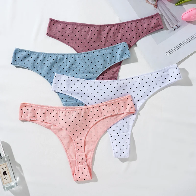 1PC Women Cotton Thong Low-Rise Panties Sexy Dot Pattern G-string Female Underpants Underwear Breathable Intimates M-XL