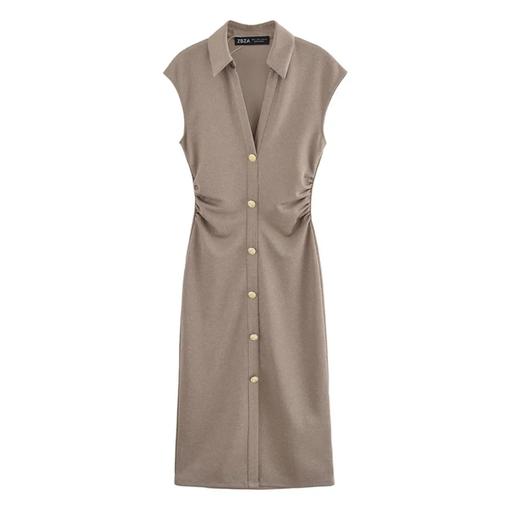

2025 Summer New Dresses Women's Chic Slim Ruched Long Holiday Women's Dress Street Fashion Elegant Youth Shirt Dress