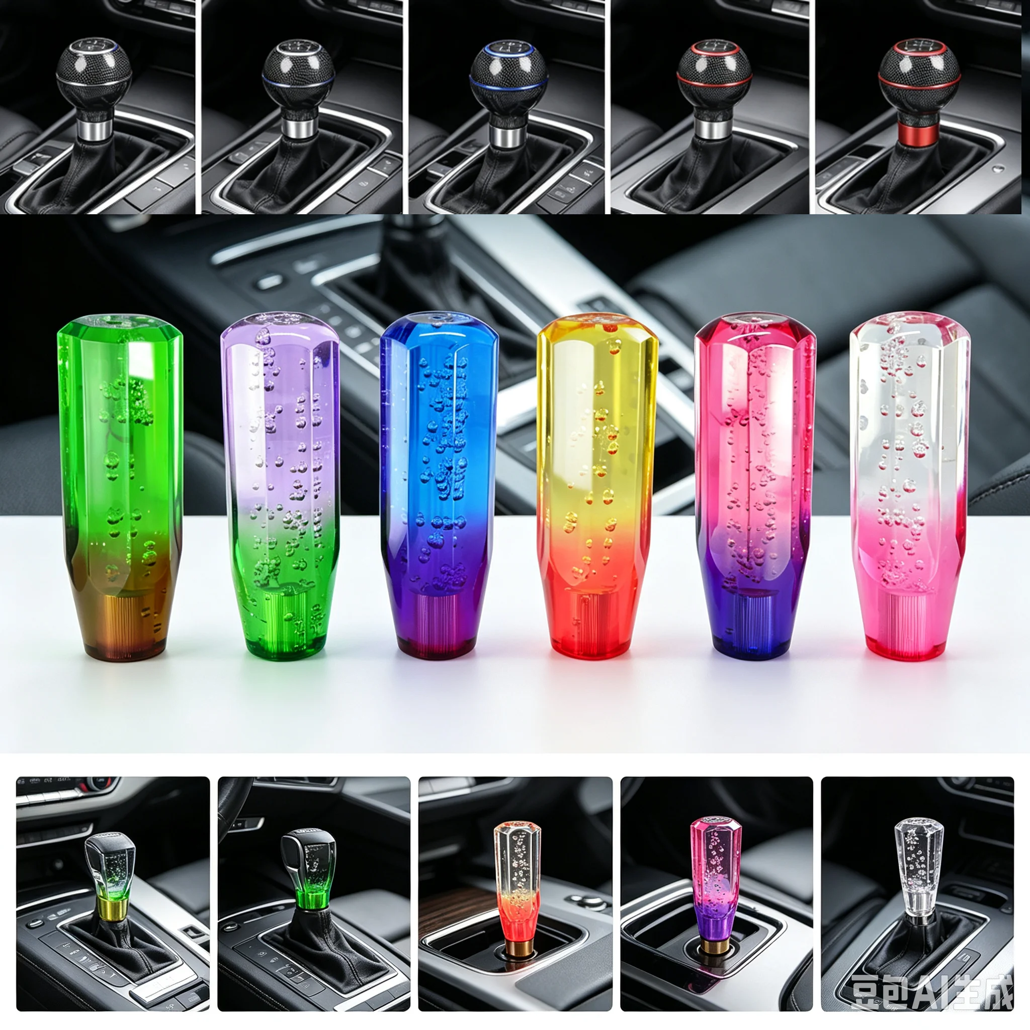 Universal 15cm Car Resin Shift Knob Two Colors Multicolor Gear Shift Knob Crystal Bubble Gear Shift Knob Colorful Shifter Lever