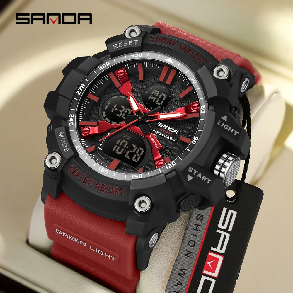 SANDA New Men's Electronic Digital Watch Sports Multifunctional Dual Screen Waterproof Men's Electronic Digital Watch 3366