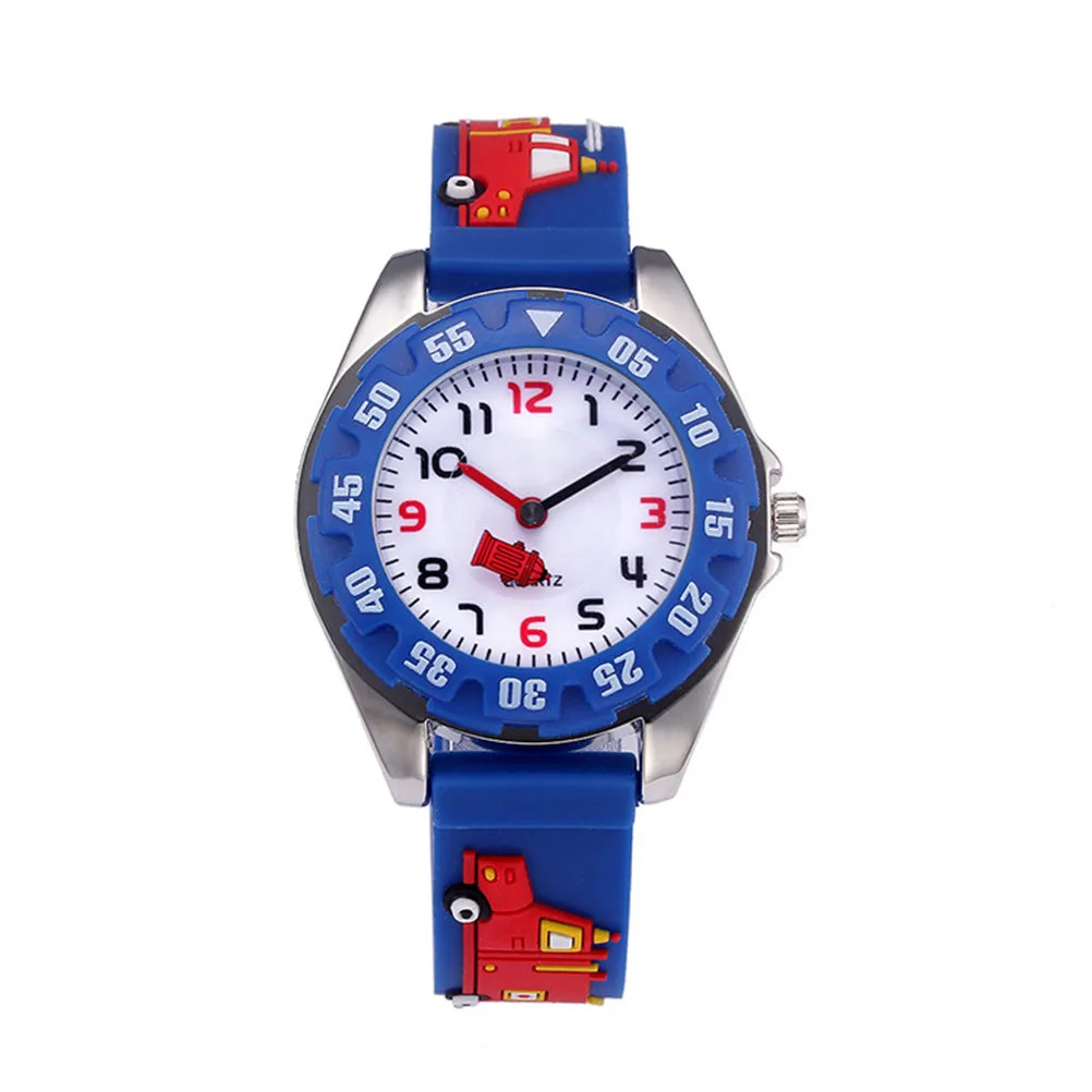 

Quartz Watch with 3D Cartoon Design Blue Silicone Band Waterproof Large Dial Adjustable Strap Wristwatch for